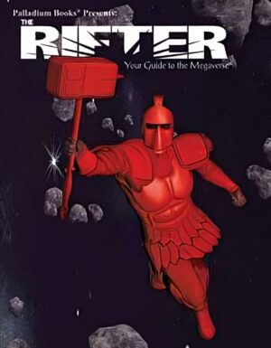 Rifter 54, a picture of Caleb the cosmo knight in space with his hammer and red armor