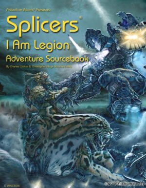 the cover of Splicers I am Legion, shoes a leopard and host armor attacking a mechanized robot