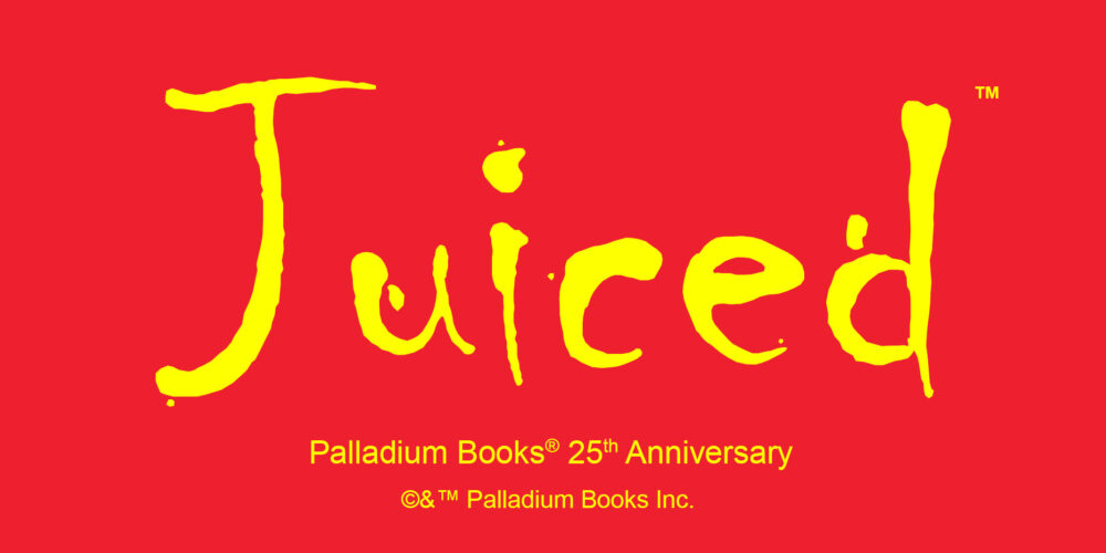 a red bumper sticker with yellow text that says "juiced"