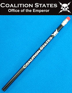 a green pencil with the text "coalition states, office of the emperor" printed on the side