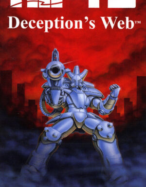 Deceptions Web book cover, a picture of a glitter boy pointing its boom gun right at you