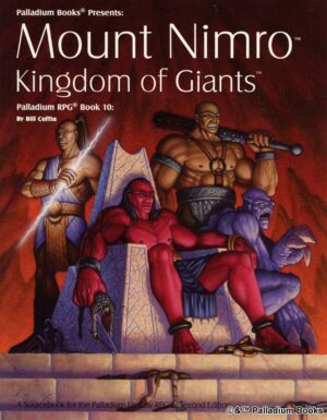 the cover of Palladium Fantasy's Mount Nimro, shoes 4 giants sitting around an underground throne