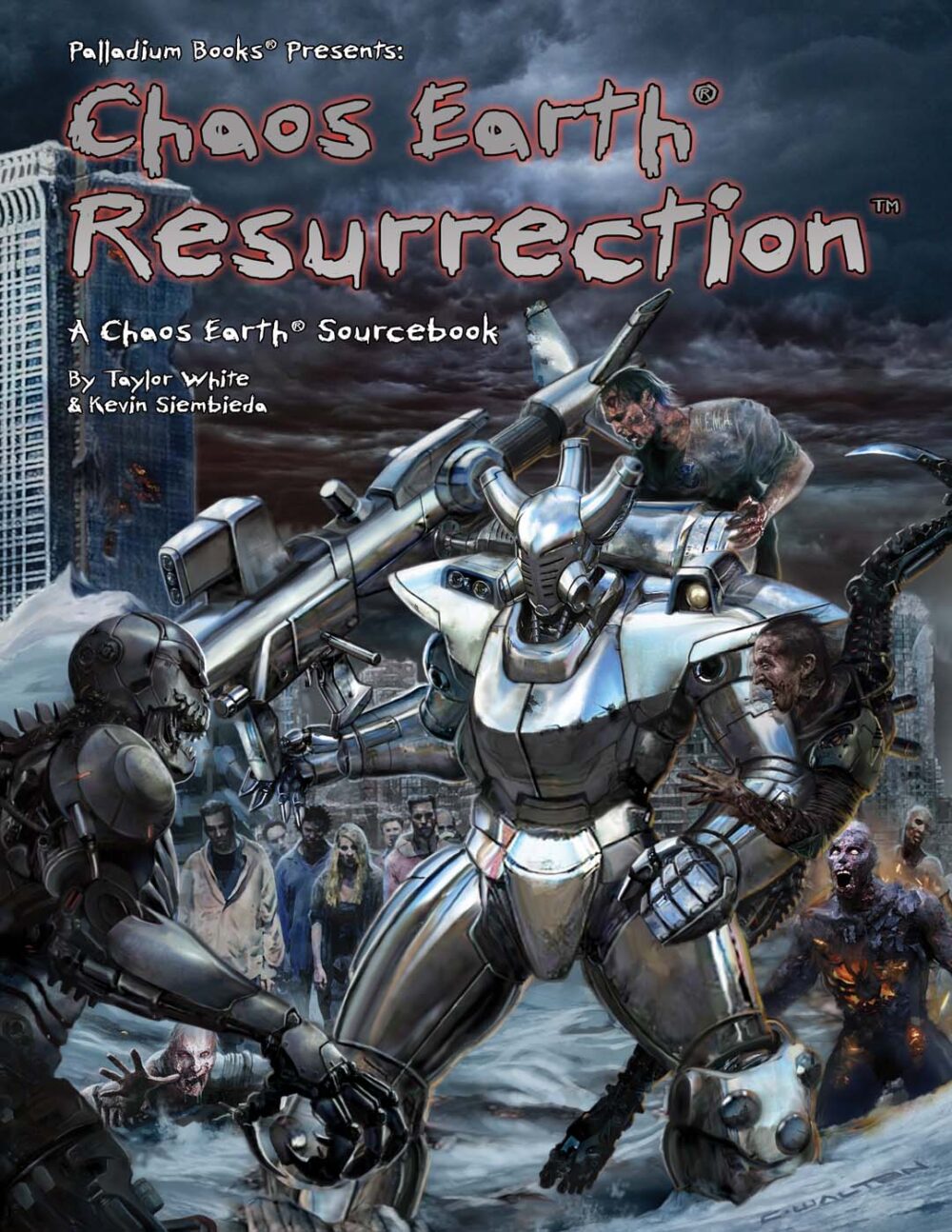 the cover for Chaos Earth Resurrection, it shows a glitter boy surrounded by zombies