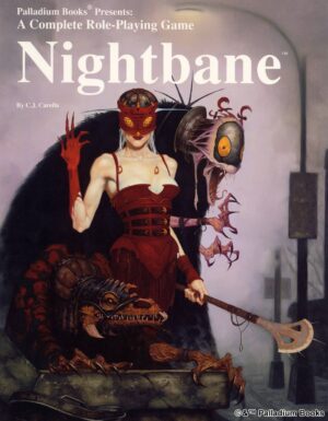 the cover of Nightbane RPG, shows a woman nighbane in her morphus form and a much freakier nightbane behind her