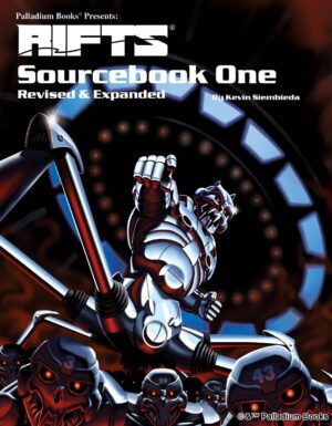 the cover for Rifts Sourcebook 1, revised and expanded, shows the machine army of Archie 3 on the way to attack