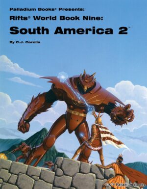 the cover for Rifts world book 9: South America 2, shows an Incan mage shooting a magical energy beam at an arcon alien in its imposing red spiked armor