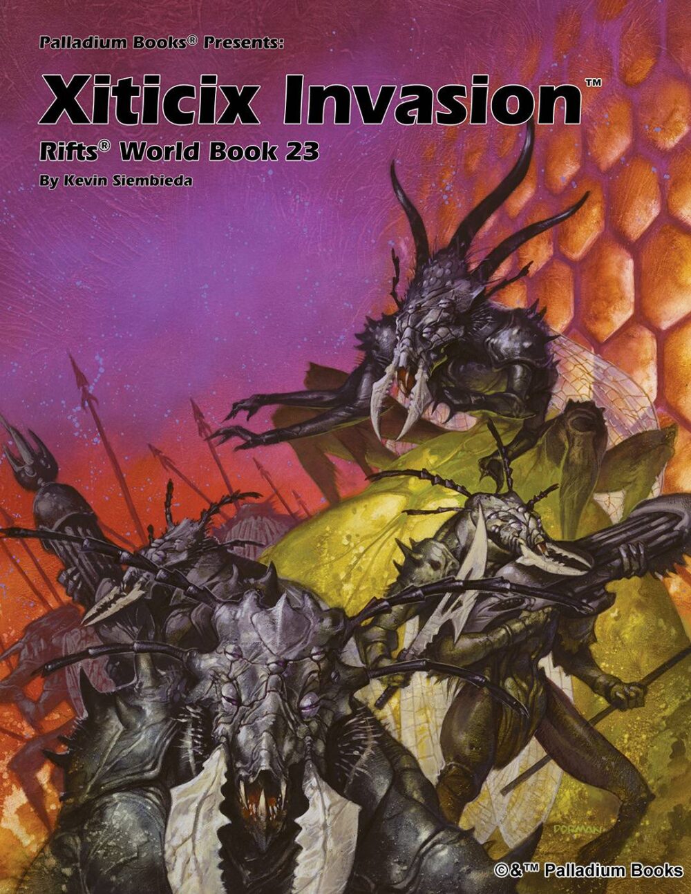 Rifts World Book 23 Xiticix Invasion, shows the inside of a hive with the queen and her attendants