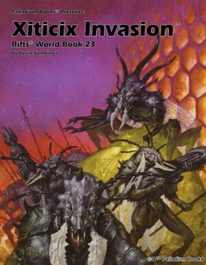 Rifts World Book 23 Xiticix Invasion, shows the inside of a hive with the queen and her attendants