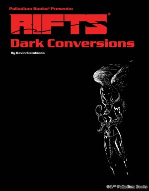 the cover of Rifts conversion book 3: Dark Conversions, shows a black cover with the lit silhouette of an angel