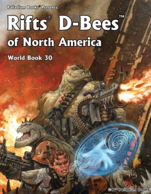 the cover of Rifts World Book 30 D-Bees of North America, shows several dimensional beings (aliens) in the middle of a battle