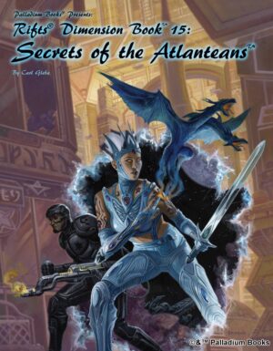 cover artwork for Secrets of the Atlanteans, a woman, small blue dragon, and armored man emerge from a rift