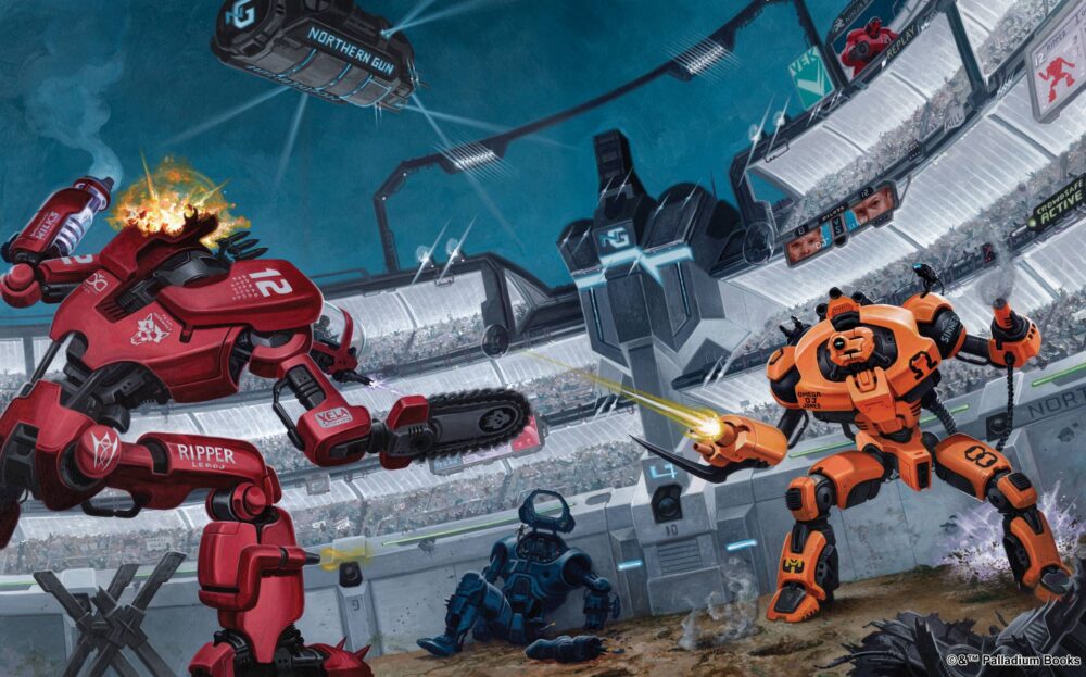 cover artwork for Northern Gun 2, features 2 robots in a battle arena