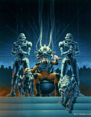 the cover artwork for Rifts sourcebook 1, it shows Hagan Lonovich with a mechanical helmet, surrounded by robots created by the artificial intelligence Archie 3