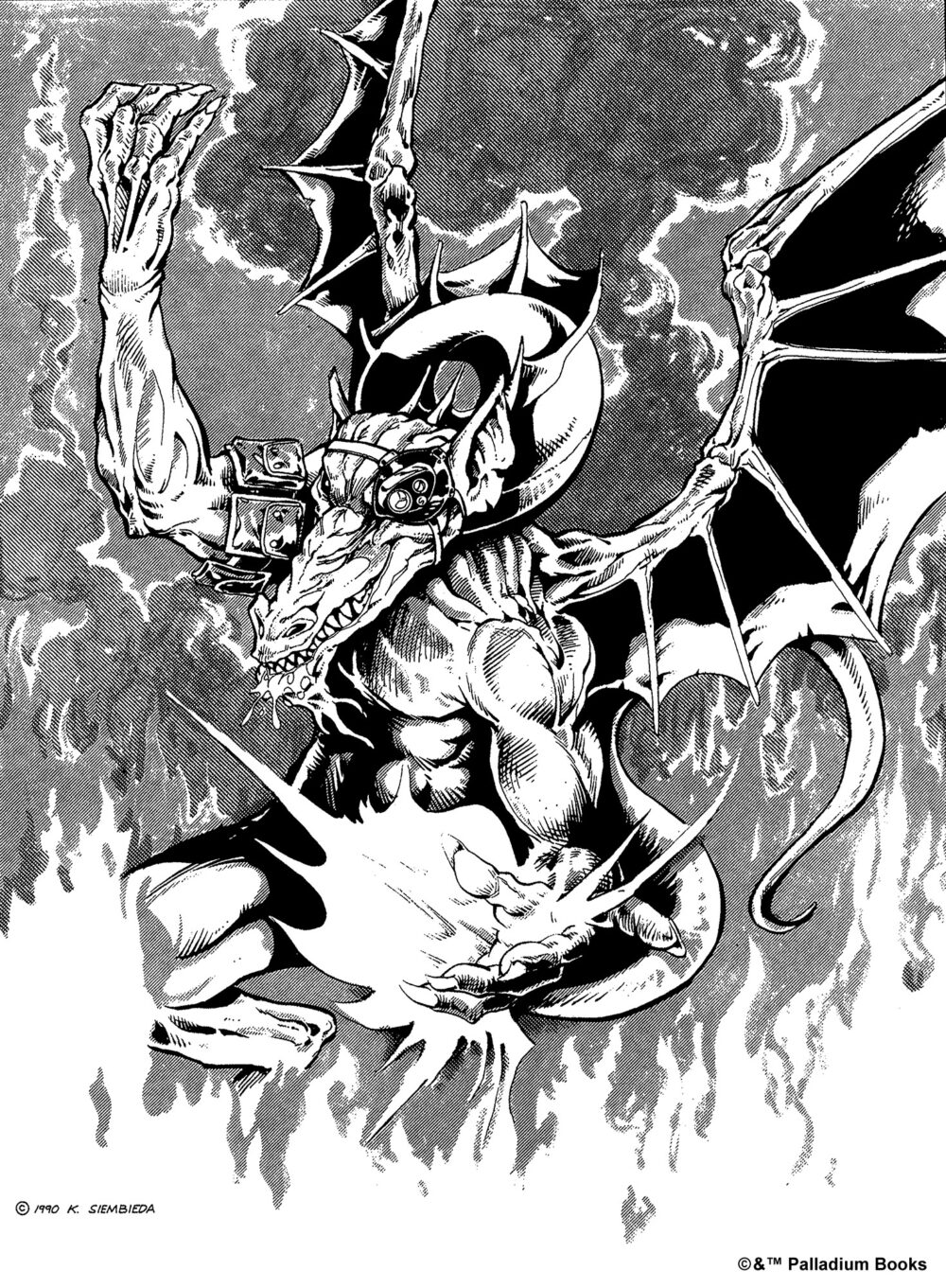 a black and white artwork of a dragon casting a spell with technology augmenting its vision